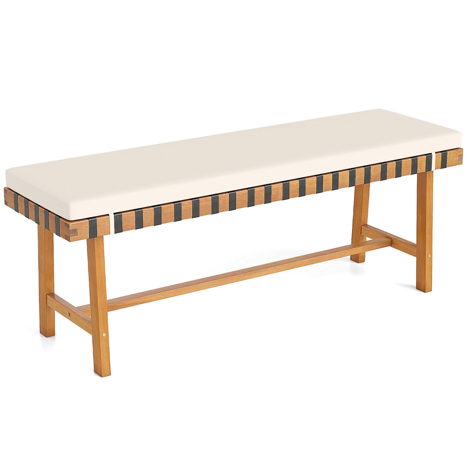 Tangkula Acacia Wood Outdoor Bench with Padded Cushion